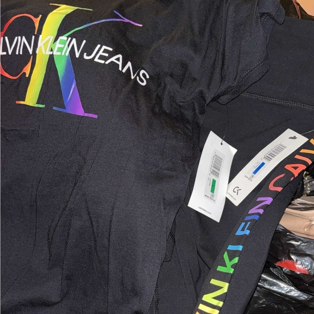Calvin Klein Black Tee with Multicolor Logo
